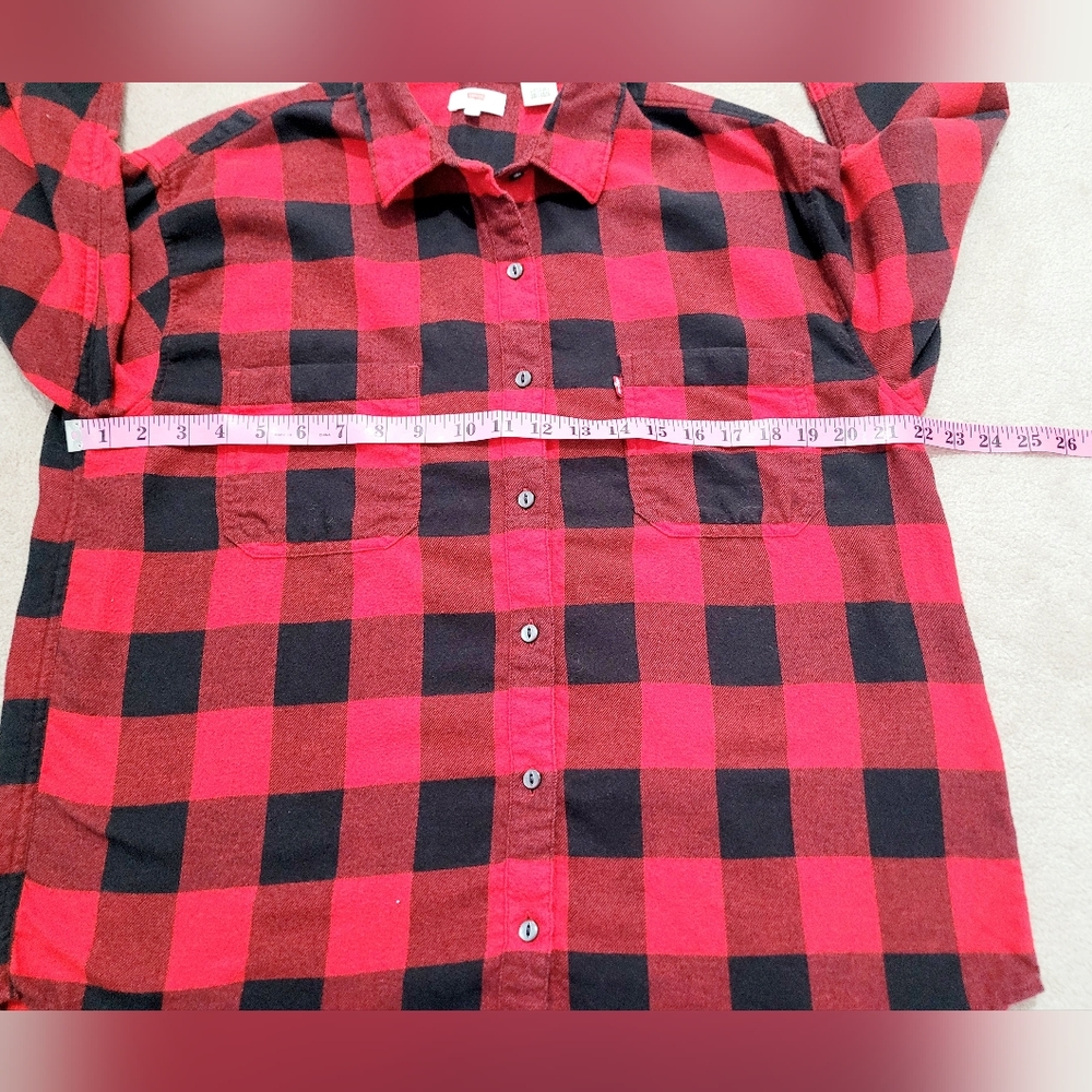 Levi’s Red Black Buffalo Plaid Flannel Shirt Women’s Medium Cotton Blend Button - Picture 8 of 11